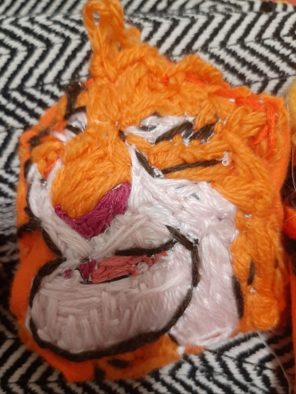 Handcrafted Orange Tiger Face Yarn Keychain